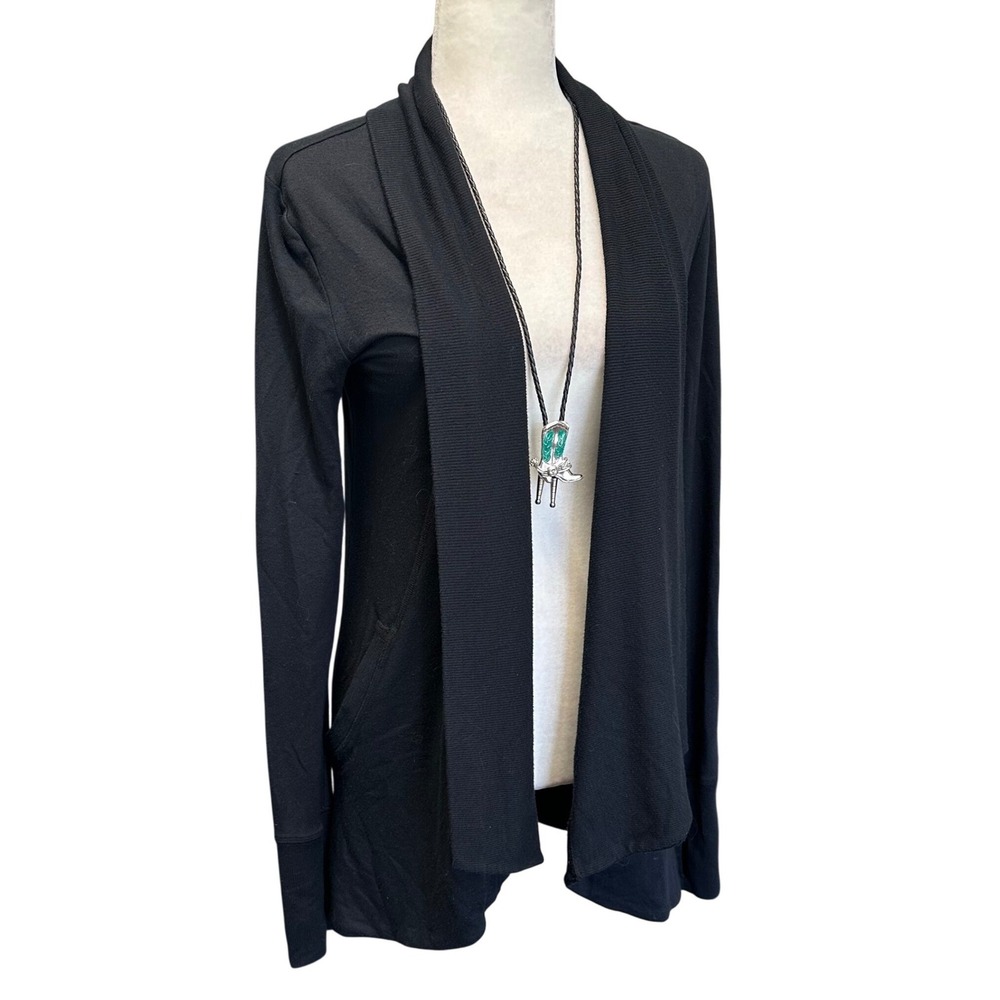 Athleta Womens Size XXS Open Front Black Cardigan Long Sleeve Lightweight Pocket